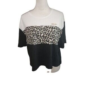 DKNY Size L Color Block  Cheetah Print Cropped Short Sleeve Size L